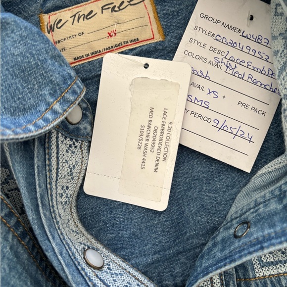 We the Free Lace Embroidered Denim Shirt Size XS NWT - Picture 4 of 6